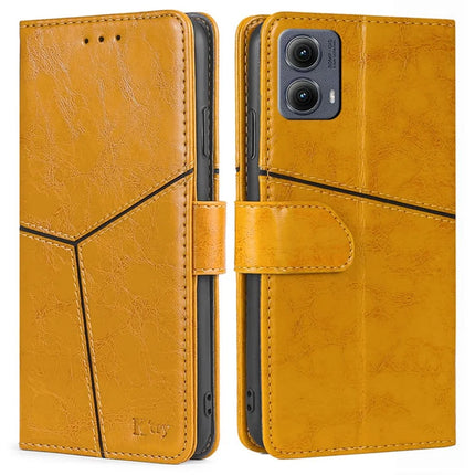 For Motorola Edge (2024) 5G Case Geometric Splicing PU Leather Phone Cover - Yellow