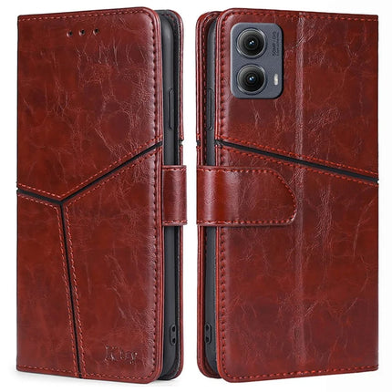 For Motorola Edge (2024) 5G Case Geometric Splicing PU Leather Phone Cover - Dark Brown