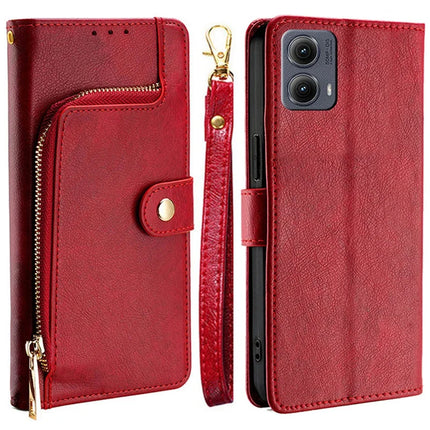 For Motorola Edge (2024) 5G Case Zipper Pocket PU Leather Wallet Flip Phone Cover - Red