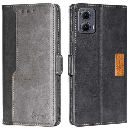 For Motorola Edge (2024) 5G Case Contrast Color Wallet Leather Phone Cover - Black+Grey