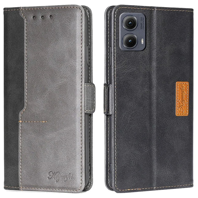For Motorola Edge (2024) 5G Case Contrast Color Wallet Leather Phone Cover - Black+Grey