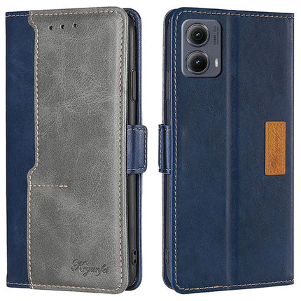 For Motorola Edge (2024) 5G Case Contrast Color Wallet Leather Phone Cover - Blue+Grey
