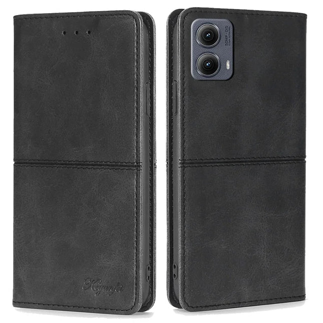 For Motorola Edge (2024) 5G Case Card Slots Cowhide Texture Phone Leather Cover - Black