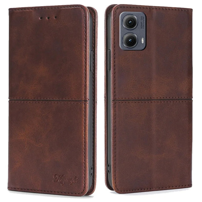 For Motorola Edge (2024) 5G Case Card Slots Cowhide Texture Phone Leather Cover - Dark Brown