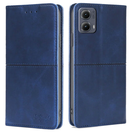 For Motorola Edge (2024) 5G Case Card Slots Cowhide Texture Phone Leather Cover - Blue