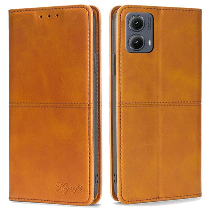 For Motorola Edge (2024) 5G Case Card Slots Cowhide Texture Phone Leather Cover - Light Brown