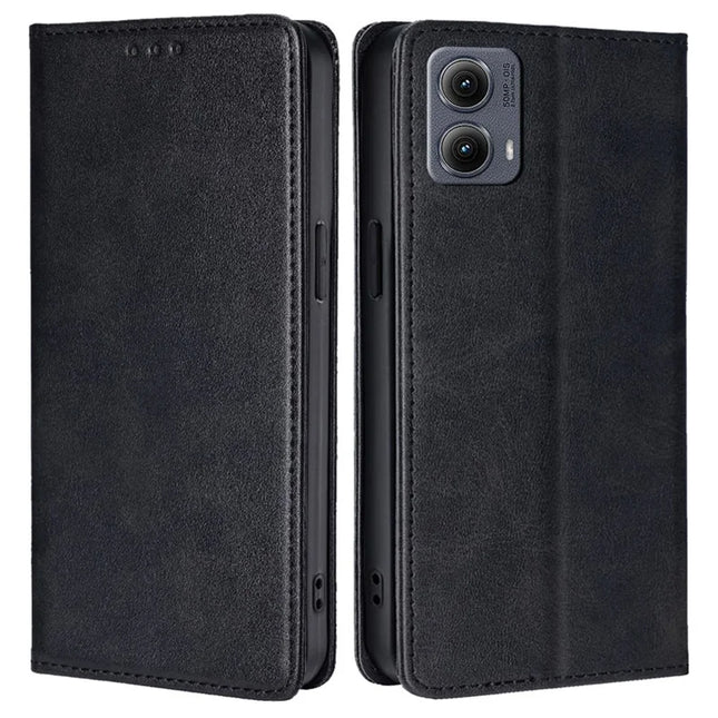 For Motorola Edge (2024) 5G Case PU Leather Calf Texture Phone Wallet Cover - Black