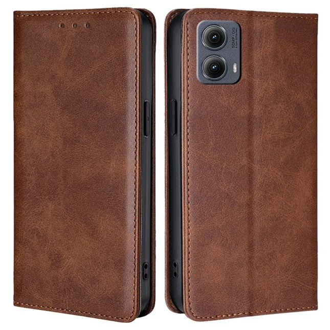 For Motorola Edge (2024) 5G Case PU Leather Calf Texture Phone Wallet Cover - Brown