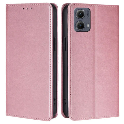 For Motorola Edge (2024) 5G Case PU Leather Calf Texture Phone Wallet Cover - Rose Gold