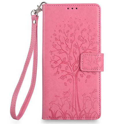 For Motorola Edge (2024) 5G Case PU Leather Wallet Phone Cover Tree Deer Imprinted