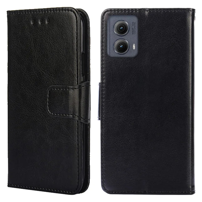 For Motorola Edge (2024) 5G Case Wallet PU Leather + TPU Folding Stand Phone Cover - Black