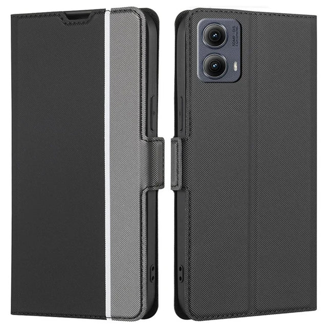 For Motorola Edge (2024) 5G Case Card Holder Twill Texture Leather Phone Cover - Black