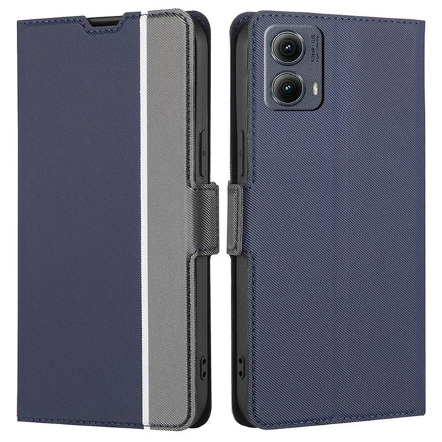 For Motorola Edge (2024) 5G Case Card Holder Twill Texture Leather Phone Cover - Blue