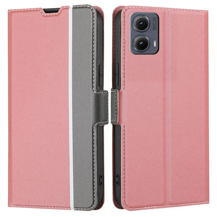 For Motorola Edge (2024) 5G Case Card Holder Twill Texture Leather Phone Cover - Pink