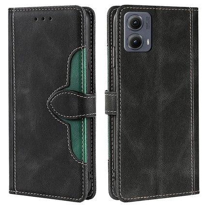 For Motorola Edge (2024) 5G Case Leather Wallet Phone Cover with Straw Hat Magnetic Clasp - Black