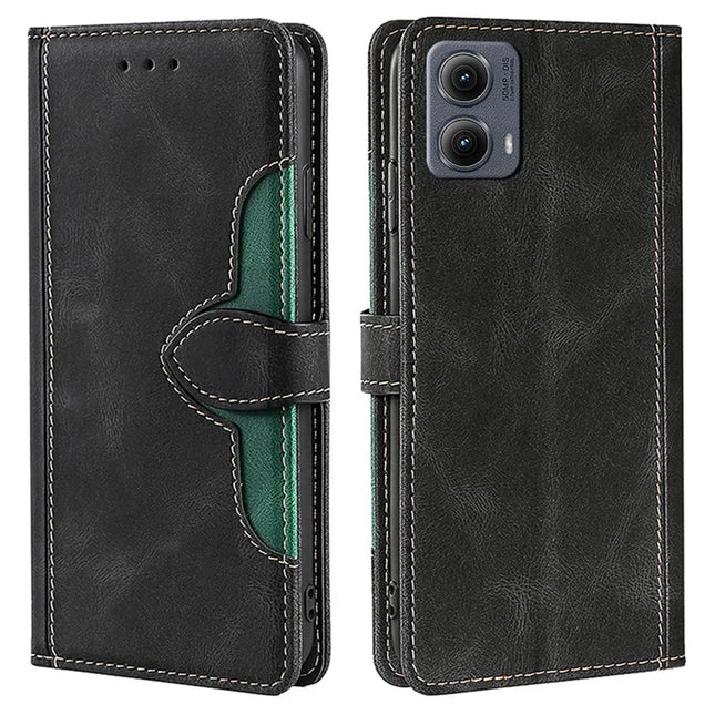 For Motorola Edge (2024) 5G Case Leather Wallet Phone Cover with Straw Hat Magnetic Clasp - Black