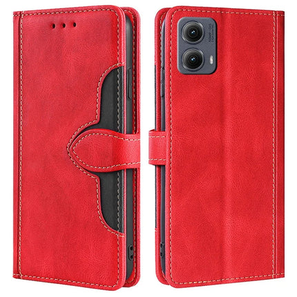 For Motorola Edge (2024) 5G Case Leather Wallet Phone Cover with Straw Hat Magnetic Clasp - Red
