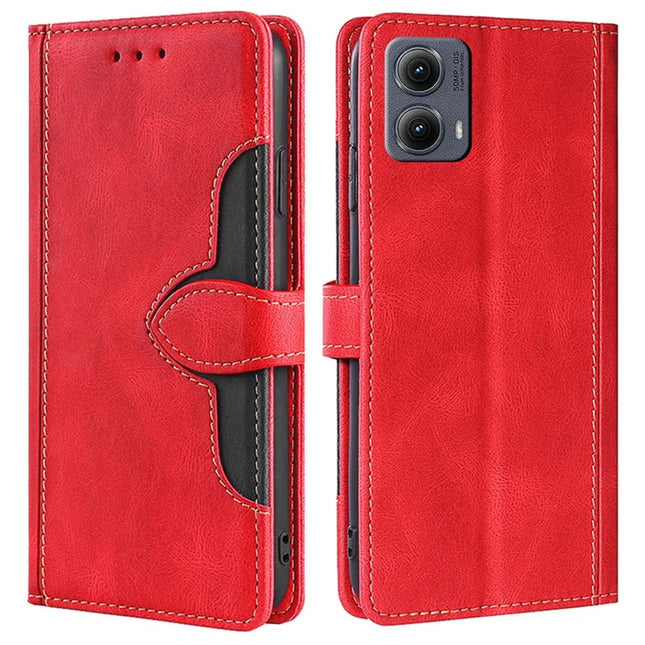 For Motorola Edge (2024) 5G Case Leather Wallet Phone Cover with Straw Hat Magnetic Clasp - Red