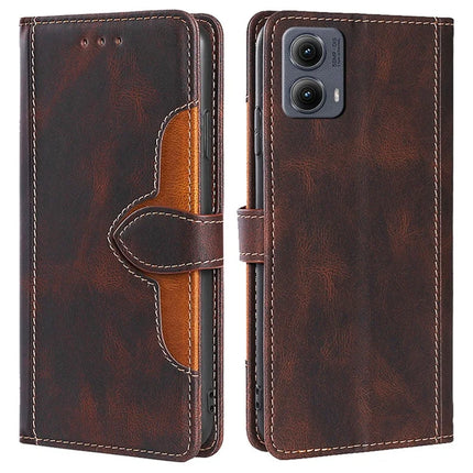 For Motorola Edge (2024) 5G Case Leather Wallet Phone Cover with Straw Hat Magnetic Clasp - Brown