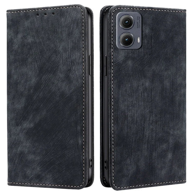 For Motorola Edge (2024) 5G Case RFID Blocking Wallet Leather Phone Cover - Black
