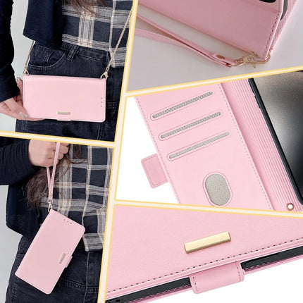 For Motorola Edge (2024) 5G Case PU Leather Wallet Stand Phone Cover with Crossbody Shoulder Strap
