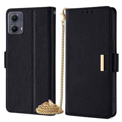 For Motorola Edge (2024) 5G Case PU Leather Wallet Stand Phone Cover with Crossbody Shoulder Strap - Black