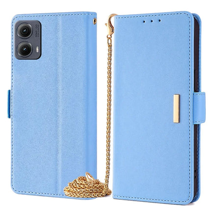 For Motorola Edge (2024) 5G Case PU Leather Wallet Stand Phone Cover with Crossbody Shoulder Strap - Blue