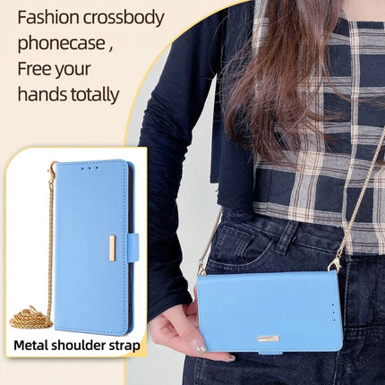 For Motorola Edge (2024) 5G Case PU Leather Wallet Stand Phone Cover with Crossbody Shoulder Strap