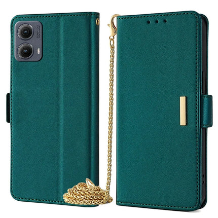 For Motorola Edge (2024) 5G Case PU Leather Wallet Stand Phone Cover with Crossbody Shoulder Strap - Green