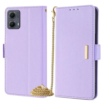 For Motorola Edge (2024) 5G Case PU Leather Wallet Stand Phone Cover with Crossbody Shoulder Strap - Purple