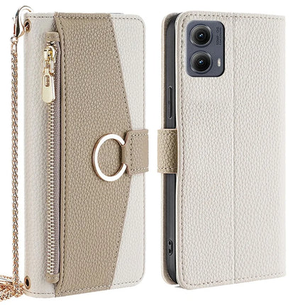 For Motorola Edge (2024) 5G Case Mirror Wallet Leather Phone Cover with Chain Shoulder Strap - White