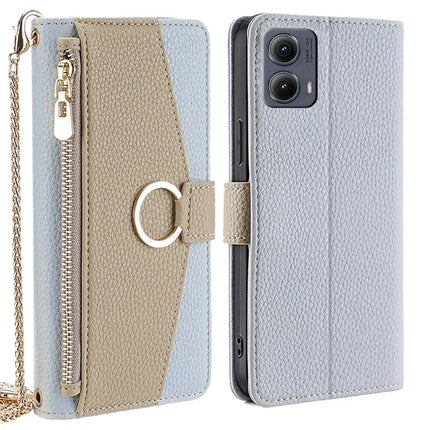 For Motorola Edge (2024) 5G Case Mirror Wallet Leather Phone Cover with Chain Shoulder Strap - Blue