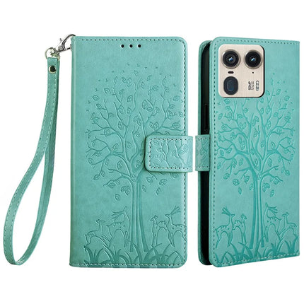 For Motorola Moto X50 Ultra 5G / Edge 50 Ultra 5G Case PU Leather Wallet Phone Cover Tree Deer Imprinted - Green