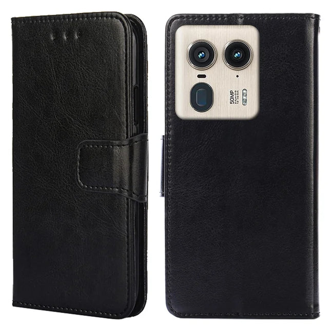 For Motorola Moto X50 Ultra 5G / Edge 50 Ultra 5G Case Wallet PU Leather + TPU Folding Stand Phone Cover - Black