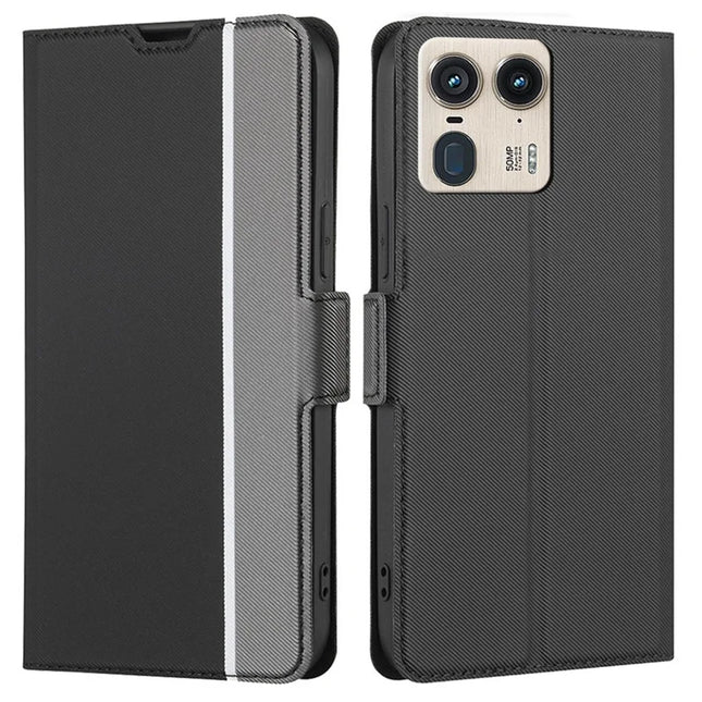 For Motorola Moto X50 Ultra 5G / Edge 50 Ultra 5G Case Card Holder Twill Texture Leather Phone Cover - Black