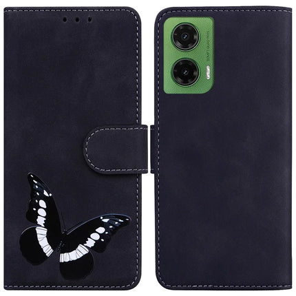 For Motorola Moto G35 5G Stand Case PU Leather Phone Cover Butterfly Printed - Black