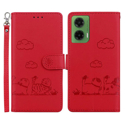 For Motorola Moto G35 5G Case RFID Blocking Kitten Pattern TPU+PU Leather Phone Cover - Red