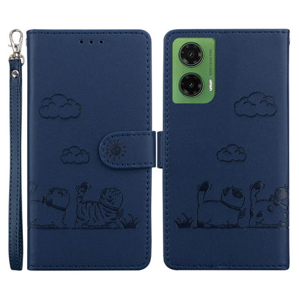 For Motorola Moto G35 5G Case RFID Blocking Kitten Pattern TPU+PU Leather Phone Cover - Blue