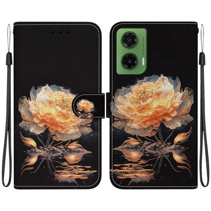 For Motorola Moto G35 5G Wallet Phone Case Anti-Drop Leather Flip Cover Pattern Printing - Gold Peony