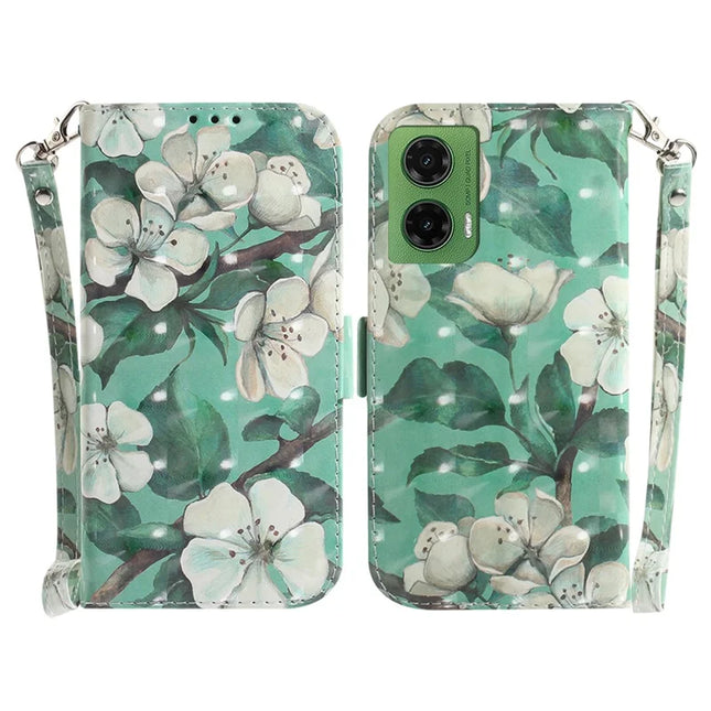 For Motorola Moto G35 5G Case Pattern Printing Leather Wallet Phone Cover - Watercolor Flowers