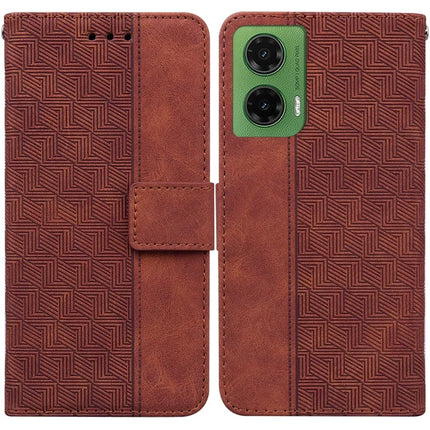 For Motorola Moto G35 5G Case Geometry Pattern Leather Wallet Phone Cover - Brown
