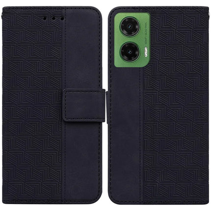 For Motorola Moto G35 5G Case Geometry Pattern Leather Wallet Phone Cover - Black