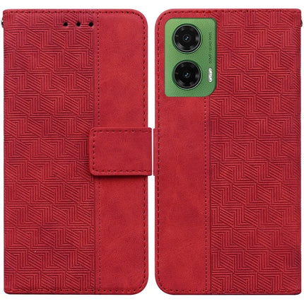 For Motorola Moto G35 5G Case Geometry Pattern Leather Wallet Phone Cover - Red
