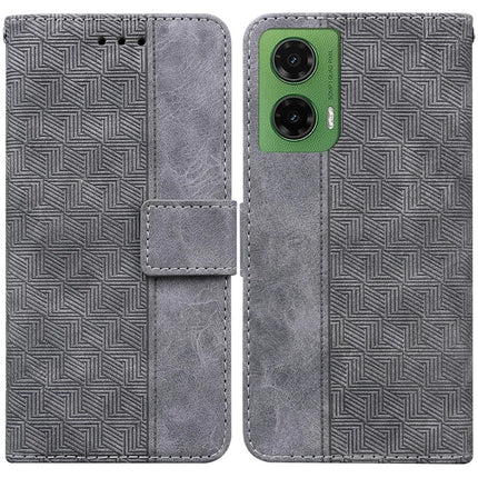 For Motorola Moto G35 5G Case Geometry Pattern Leather Wallet Phone Cover - Grey