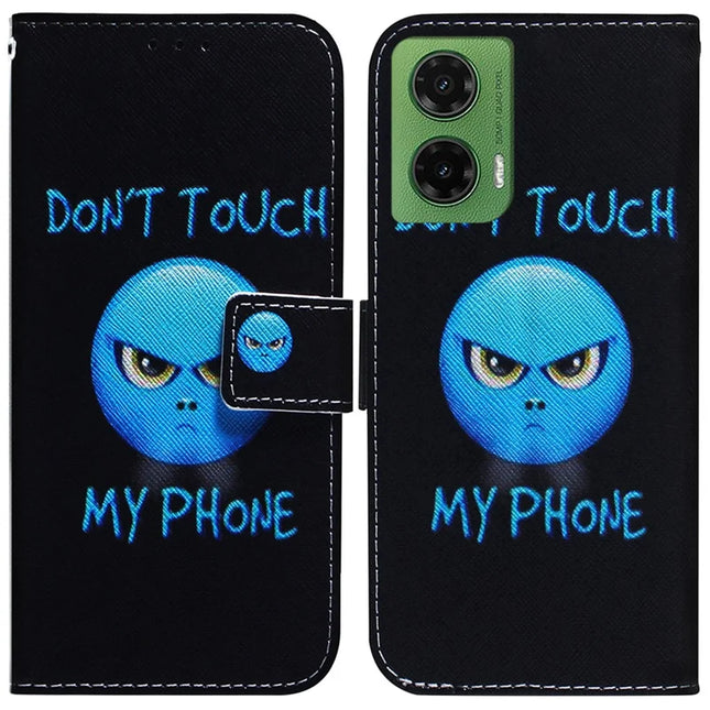 For Motorola Moto G35 5G Wallet Case Pattern Print Leather Phone Cover - Don't Touch My Phone