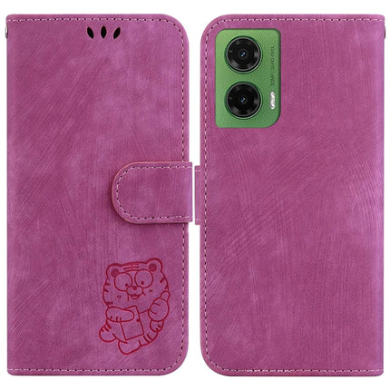 For Motorola Moto G35 5G Wallet Case Tiger Imprint Leather Shockproof Phone Cover - Rose