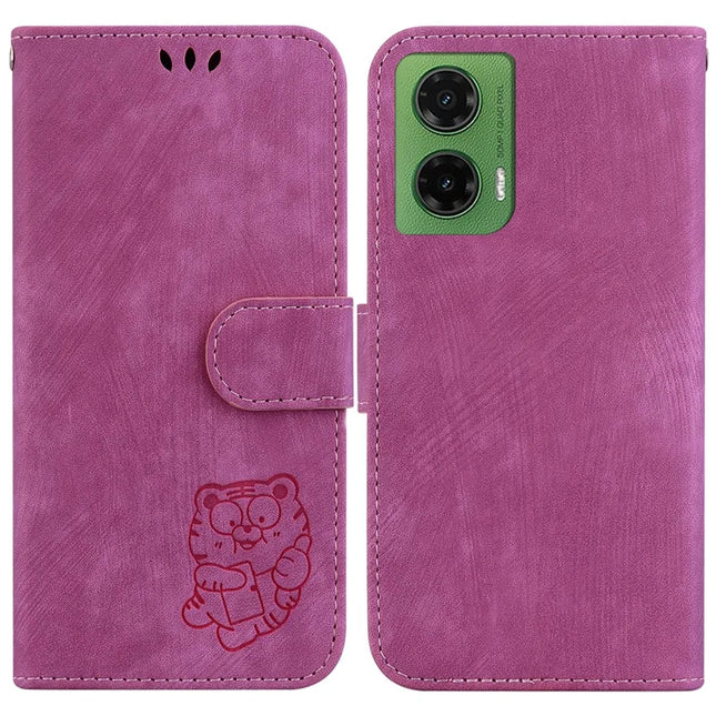 For Motorola Moto G35 5G Wallet Case Tiger Imprint Leather Shockproof Phone Cover - Rose
