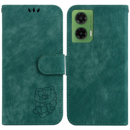 For Motorola Moto G35 5G Wallet Case Tiger Imprint Leather Shockproof Phone Cover - Green