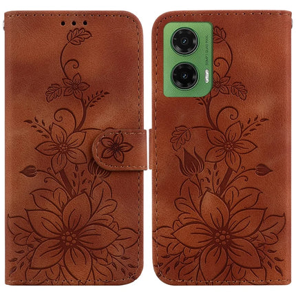 For Motorola Moto G35 5G Case Lily Flower Imprint Leather Phone Cover with Stand - Brown