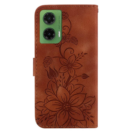 For Motorola Moto G35 5G Case Lily Flower Imprint Leather Phone Cover with Stand
